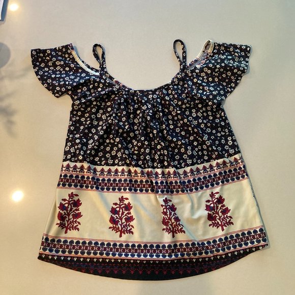 Cute Floral Cold-Shoulder Top, Women's L - Picture 6 of 6